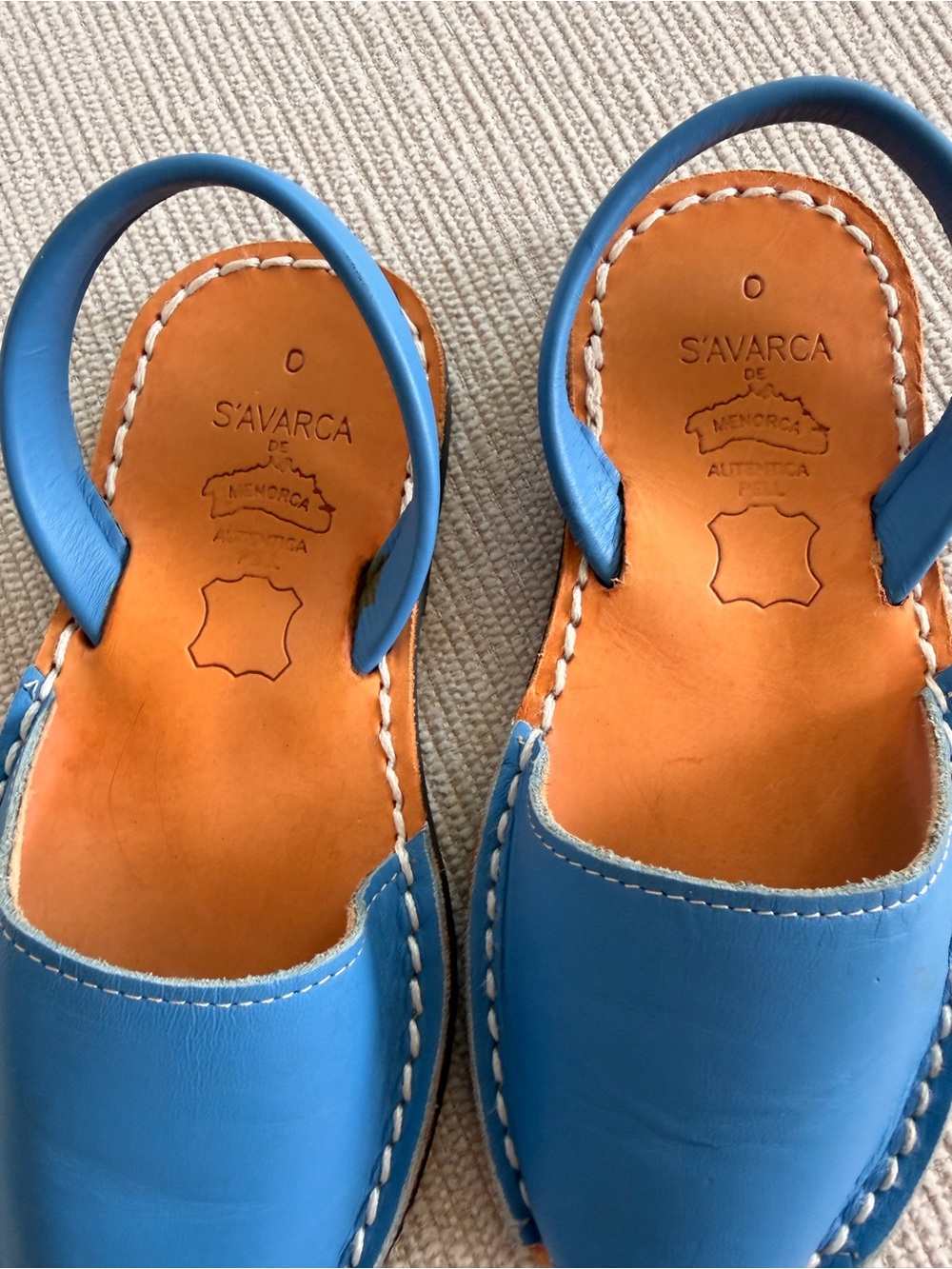 Spanish leather Kids Blue peep toe classic Slingback Sandals 30/12T - Picture 2 of 5